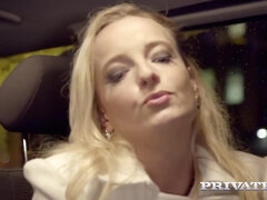 Elegant euro blonde Viktoria Pure seducing her black driver - interracial with cumshot