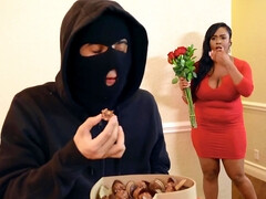 Teen robber is caught eating by big black horny woman