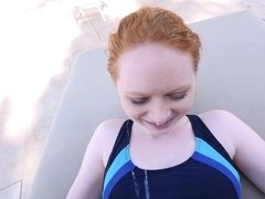 A big ass redhead takes in a big hard black dick inside her cunt