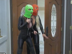 Busty Robbers - Masked brunette and blonde moms in reality threesome hardcore