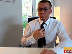 Hot blonde German secretary Anny Aurora thinks her new boss is the delivery guy and lets him fuck her plump ass and puffy tits and warm pussy to orgas