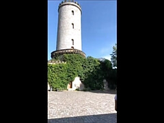 Risky Public Flashing with POV Blowjob in old tourist castle