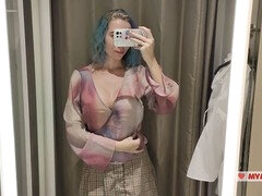 Try on, in fitting room, clothes