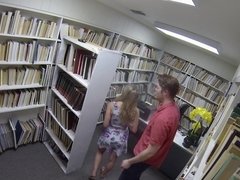Fresh babe sucks dick in the library