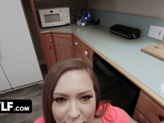 Stepmom Maddy Oreilly caught stepson jerking off with her panties & gave him a blowjob instead