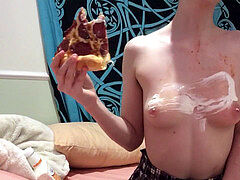 (Part 1/3) teenage engorges in pizza ( WAM, belching, slopping )