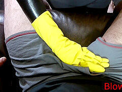 point of view wrecked climax handjob [With Yellow latex gloves]