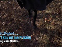 Musa Martina gets caught peeing in the woods & pays for a big cock in public for her pleasure