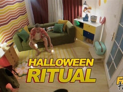 Sexy Hayley Vernon in red, the Halloween goddess, has multiple orgasms in fake Hostel