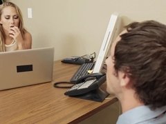 Carter Cruise caught masturbating at work makes interviewee fuck her hard