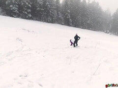 Snowboard student and older woman