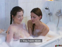 Daphne Angel takes soapy bath with Kira Zen