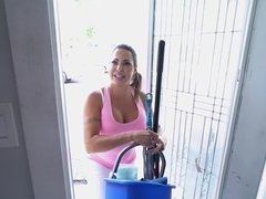 Easygoing latina cleaning up Brick's house and his juicy cock as well