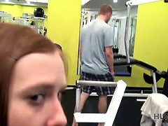 Cash-hungry stud bangs his slutty GF in the gym while her cuckold boyfriend watches