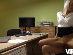 Nathaly Cherie's casting couch: a blonde teen gets her tight pussy pounded in the office