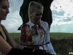 Blonde, Catfight, Fetish, Food, Gloves, Outdoor, Satin, Wet