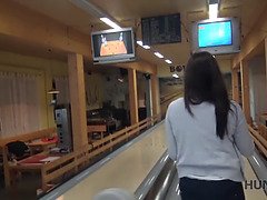 Watch as guy pounds hot chick while cuckold bowling partner watches in POV