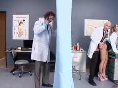 Busty doctor Alexia Vosse in heels pussyfucked by bald colleague