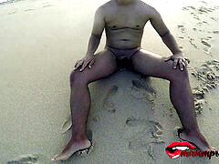 Inexperienced young couple gets wild on public beach, ends with creampie - starring Miriam Prado
