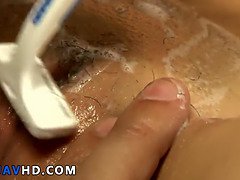 Watch this oily MILF Yukina Mori get her shaved pussy pounded and knockers bouncing