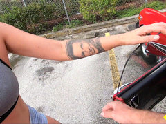 Roadside - tattoo redhead Fucks To Get Her Classic Car stationary