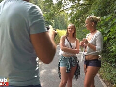 Watch these petite blonde college babes take turns on a public boner - Fakehub