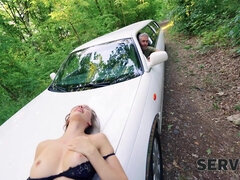 Grosse titten, Vollbusig, Auto, Natürlichen titten, Im freien, Pov, Strümpfe, Titten