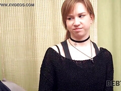 Alice Klay, a redhead, sucks and rides loan collector's hard dick in POV homemade video