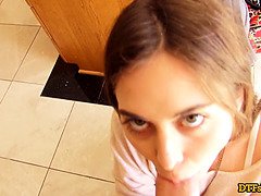 Riley Reid gets a kitchen pounding from James Deen's massive cock