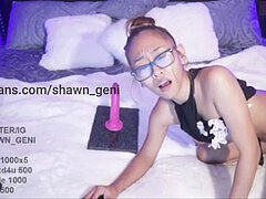 Shawndingo splatters Asian webcam babe with squirt in solo dildo show