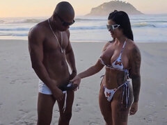 Curvy Latina enjoys a black cock at the beach - Interracial