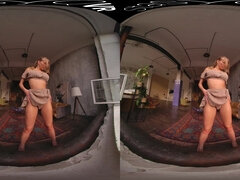 Busty Leggy Blonde in POV VR Solo Striptease