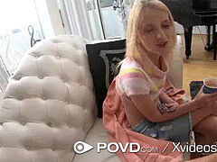 POVD lil' blond bends OVER for huge dick