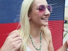 Yammy Blonde In Pink Glasses Agrees To Give Up Her Pussy For Cash