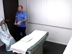 Naughty doctor strips that blonde and fucks her in the office