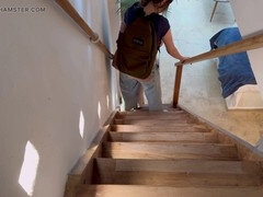 Catching my stepdaughter and her friend having fun on the staircase