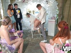 VIP4K. Wedding day anal creampie for bride as guests enjoy the view