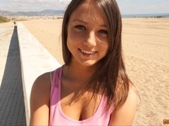 Young outdoor hookup teen proceeds with stranger to hotel room