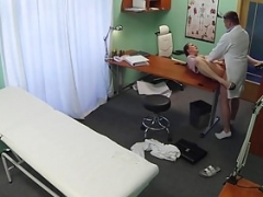 Cocksucking sales rep pussyfucked by doctor