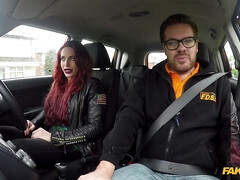 Crazy Redhead Fucks Car Gearstick and her driving instructor Ryan Ryder