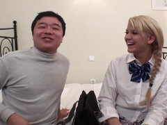 Asian, Blonde, Blowjob, Creampie, Interracial, Japanese, Pussy, Skirt