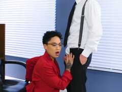 Slim ebony Honey Gold fucked in the office