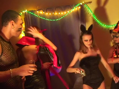Halloween celebration with mischievous whores in sexy costumes