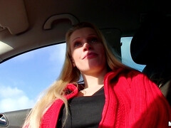 Blonde, Car, European, Money, Natural tits, Outdoor, Pov, Slut