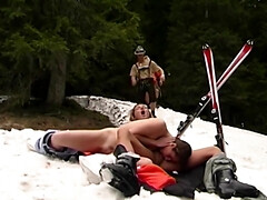 Hardcore snow anal party in the mountains