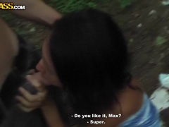 Anal, Brunette, Facial, Money, Outdoor, Public, Threesome