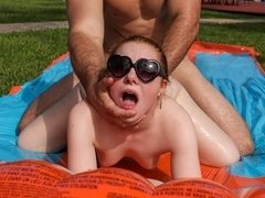 Ass, Blowjob, Doggystyle, Handjob, Pool, Redhead, Shaved, Teen