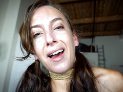 Tied up German woman is crying and feeling extreme pain