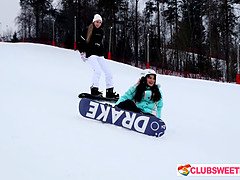 Club Sweethearts invites 18yo Alice and 18yo Amelia to pussy play and snowboarding fun