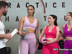 Blowjob, Brunette, Foursome, Group, Gym, Hardcore, Reality, Spandex